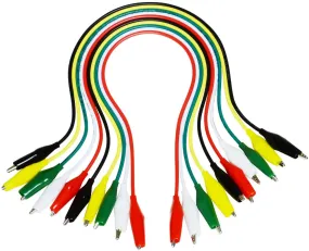 10 Piece Set of Alligator Test Leads, 20" Long, 5 Colors (Red, Black, Yellow, White, Green)