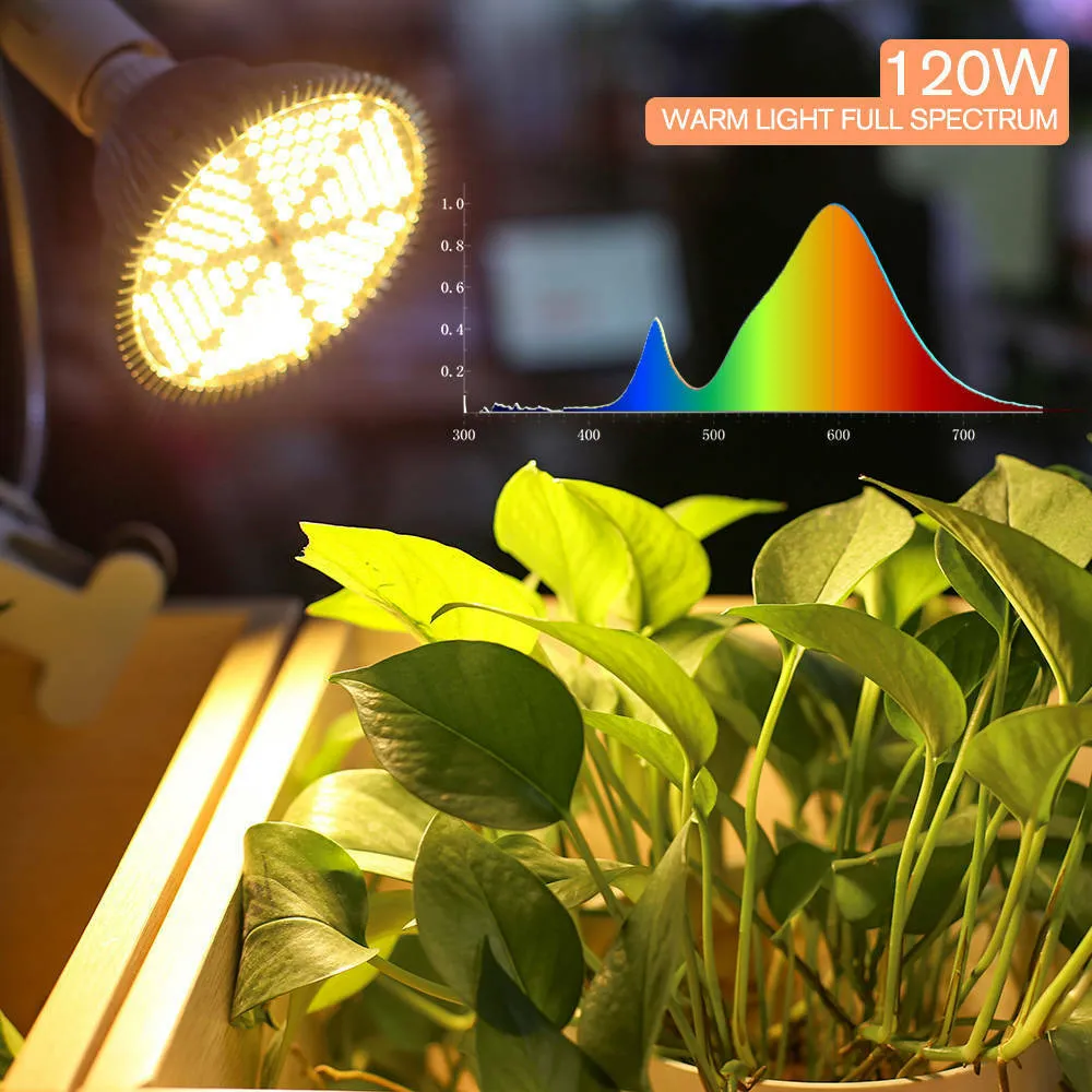 120W E27 LED Grow Light Bulb Full Spectrum Veg Flower Indoor Plants Growing Lamp