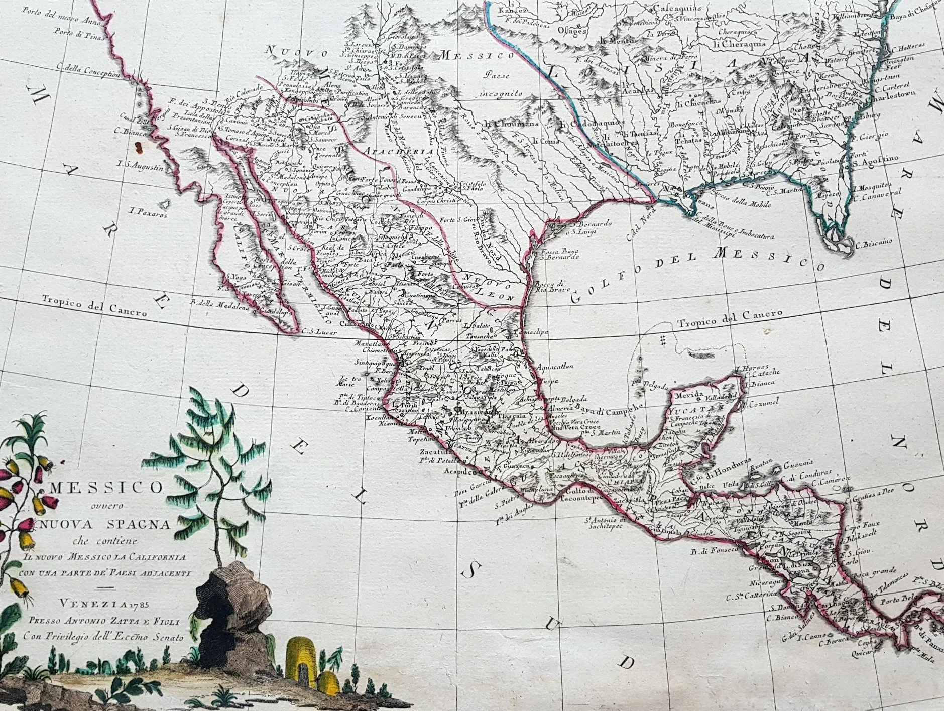 1785 Antonio Zatta Large Antique Map of Mexico, Texas, California, SW & SE USA