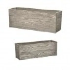 17",21"- Set of 2- Natural Woodgrain Fiber Resin Rectangle Planters