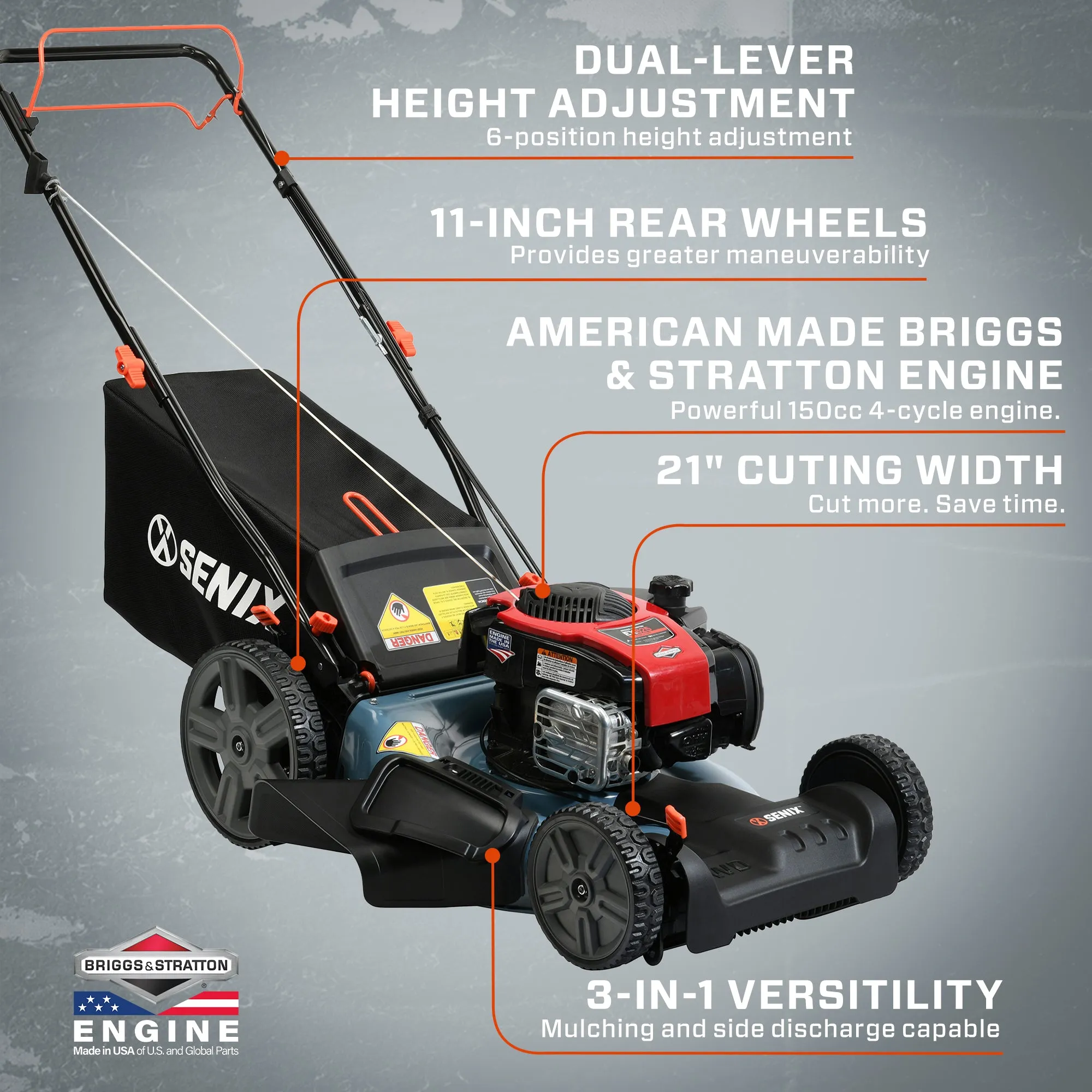 21-Inch 150cc Gas Powered 3-In-1 Front Wheel Drive Self-Propelled Mower, LSSG-M1