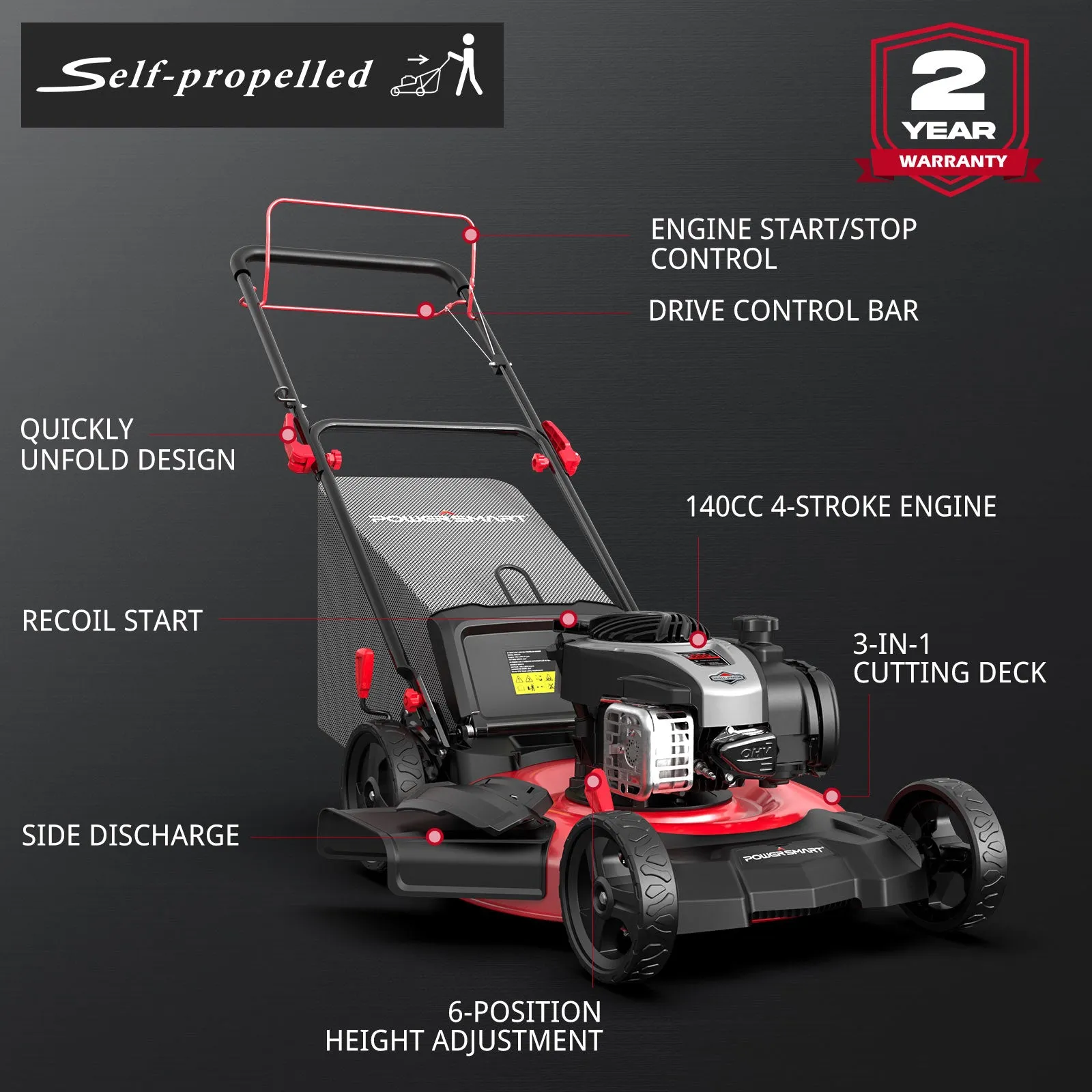 21" 140cc Gas Self-Propelled Lawn Mower with B&S 550E Engine B8621S