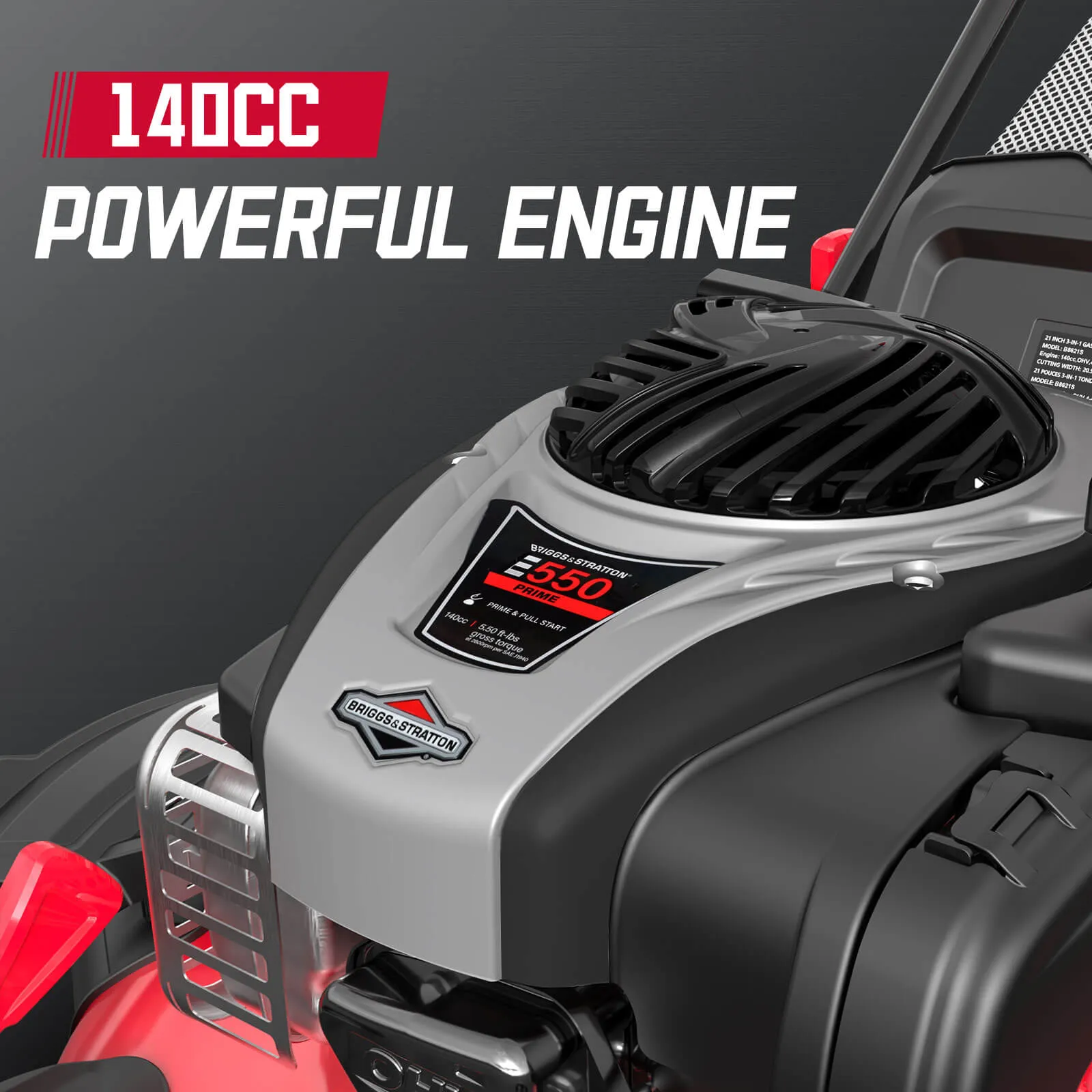 21" 140cc Gas Self-Propelled Lawn Mower with B&S 550E Engine B8621S