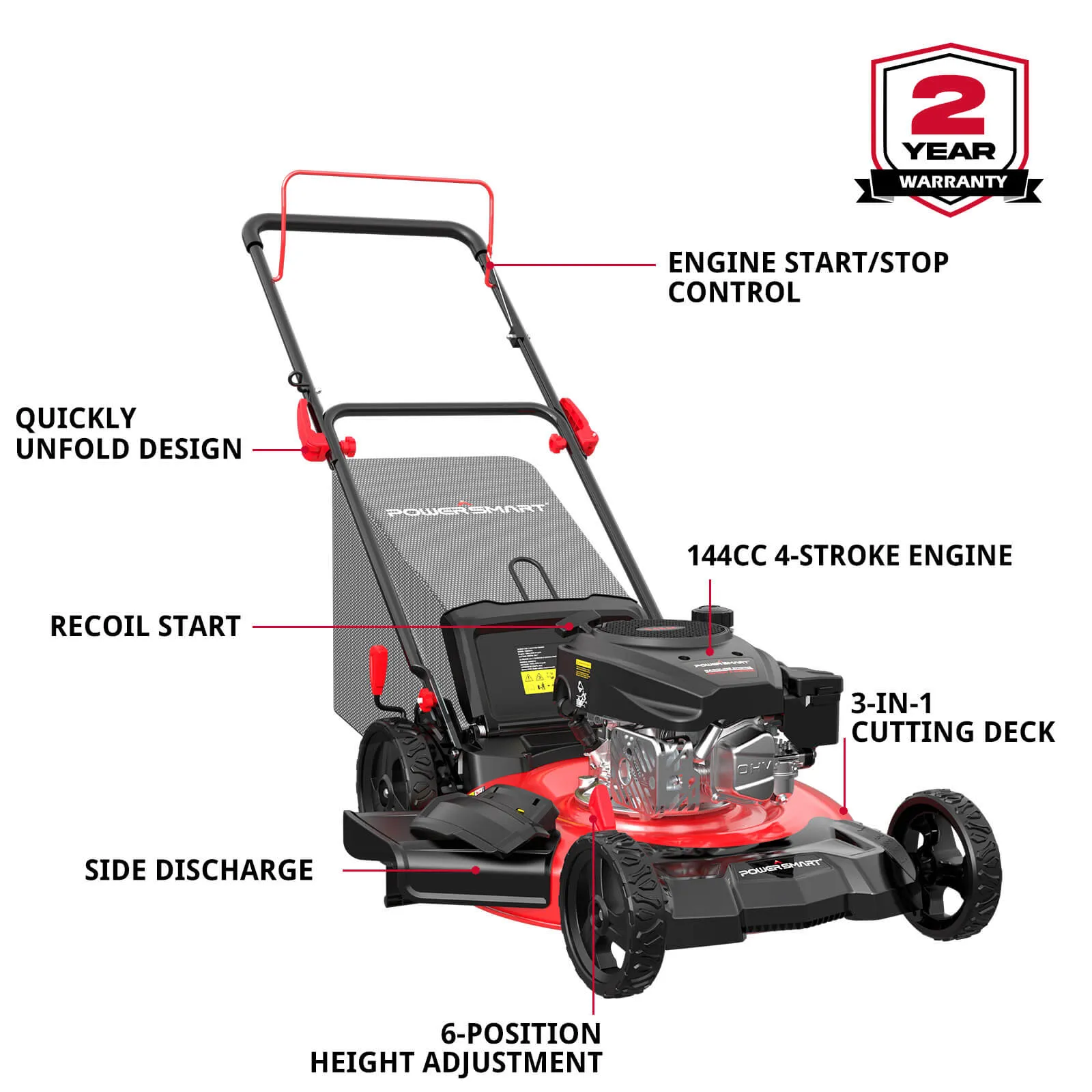 21" 144cc Gas Push 3-in-1 Lawn Mower V8621P