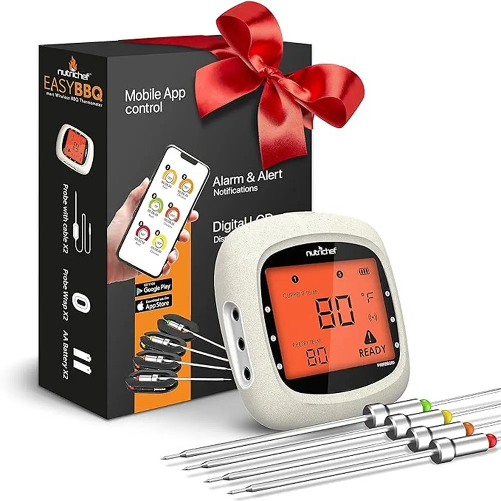 4 Channels Bluetooth Bbq Digital Thermometer With 4 Probes - Large Lcd Display, For Grilling Smoking, Oven, Cooking, And Bbq
