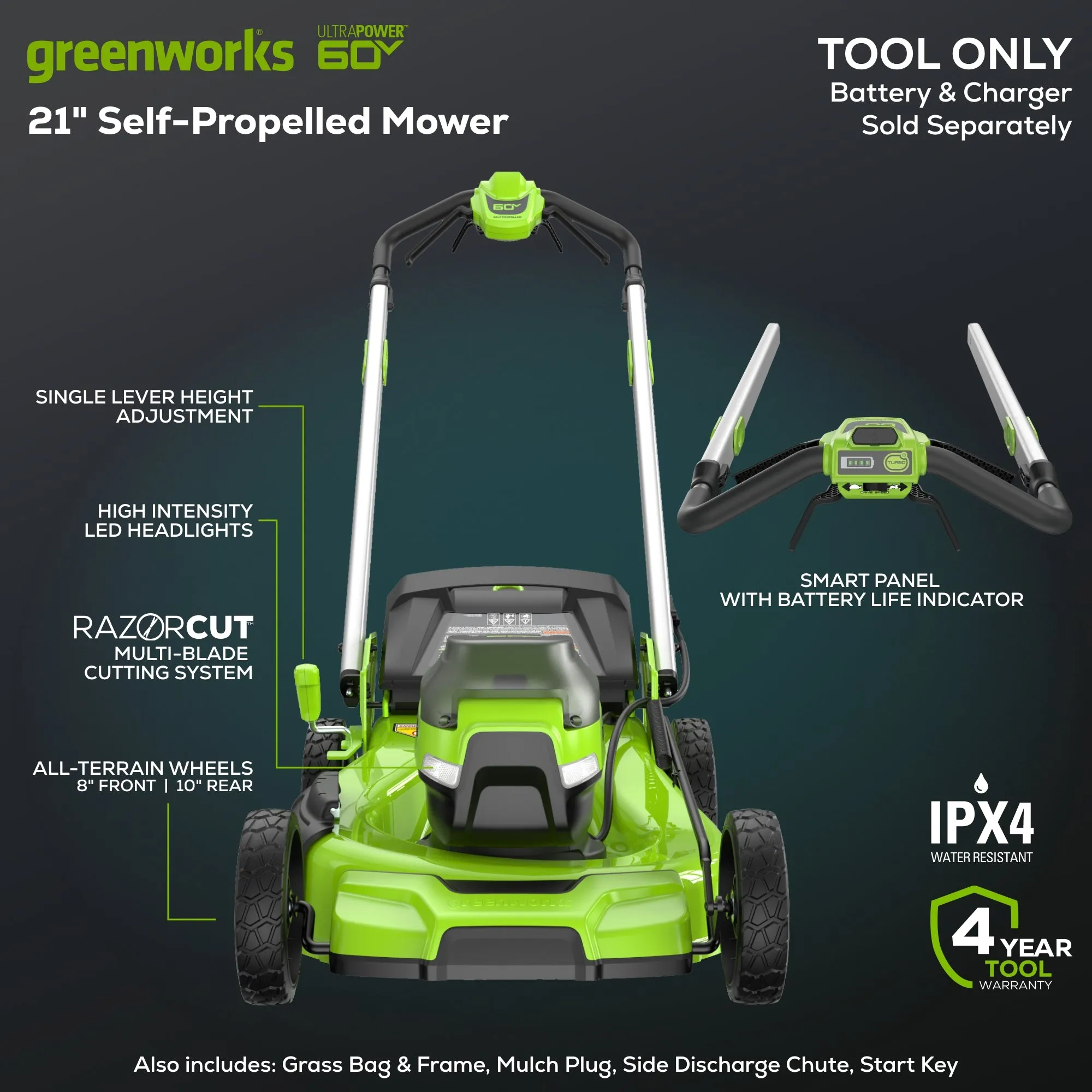 60V 21" Cordless Battery Dual Blade Self-Propelled Mower w/ (1) 8Ah battery and 6A Charger