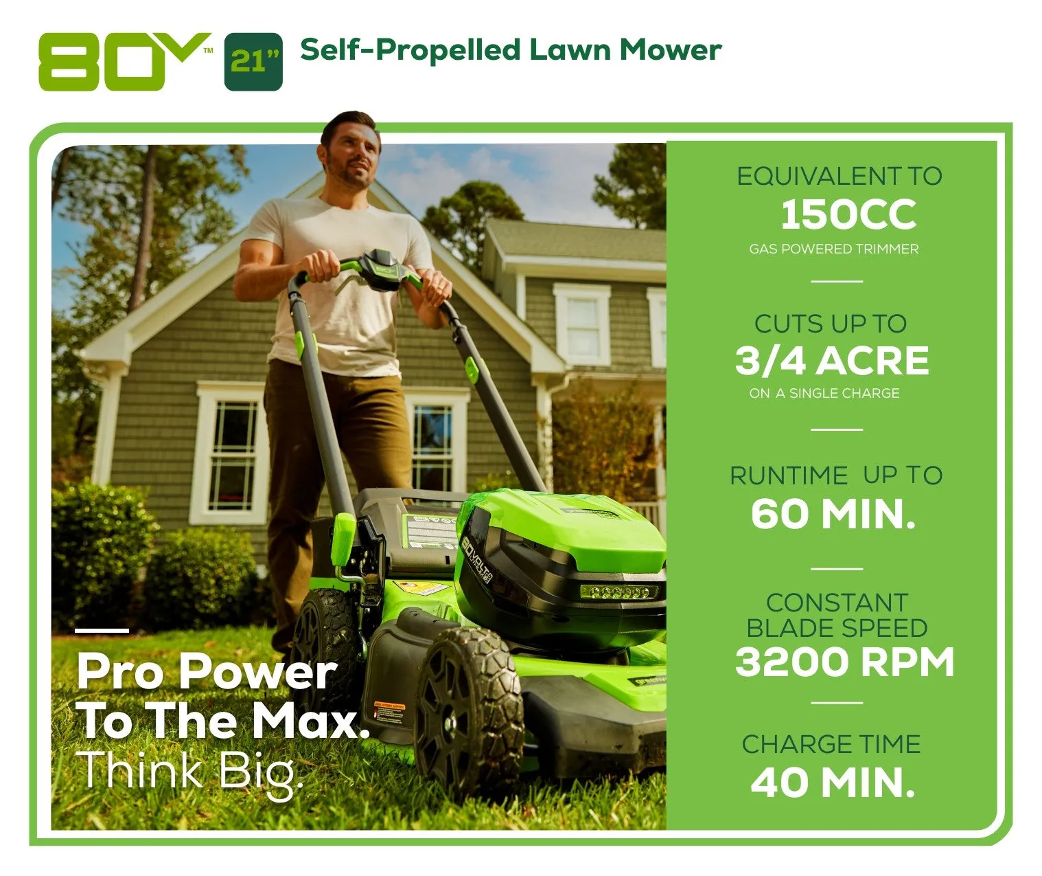 80V 21" Cordless Battery Self-Propelled Lawn Mower w/ 4.0Ah, 2.0Ah Battery & Rapid Charger (Renewed)