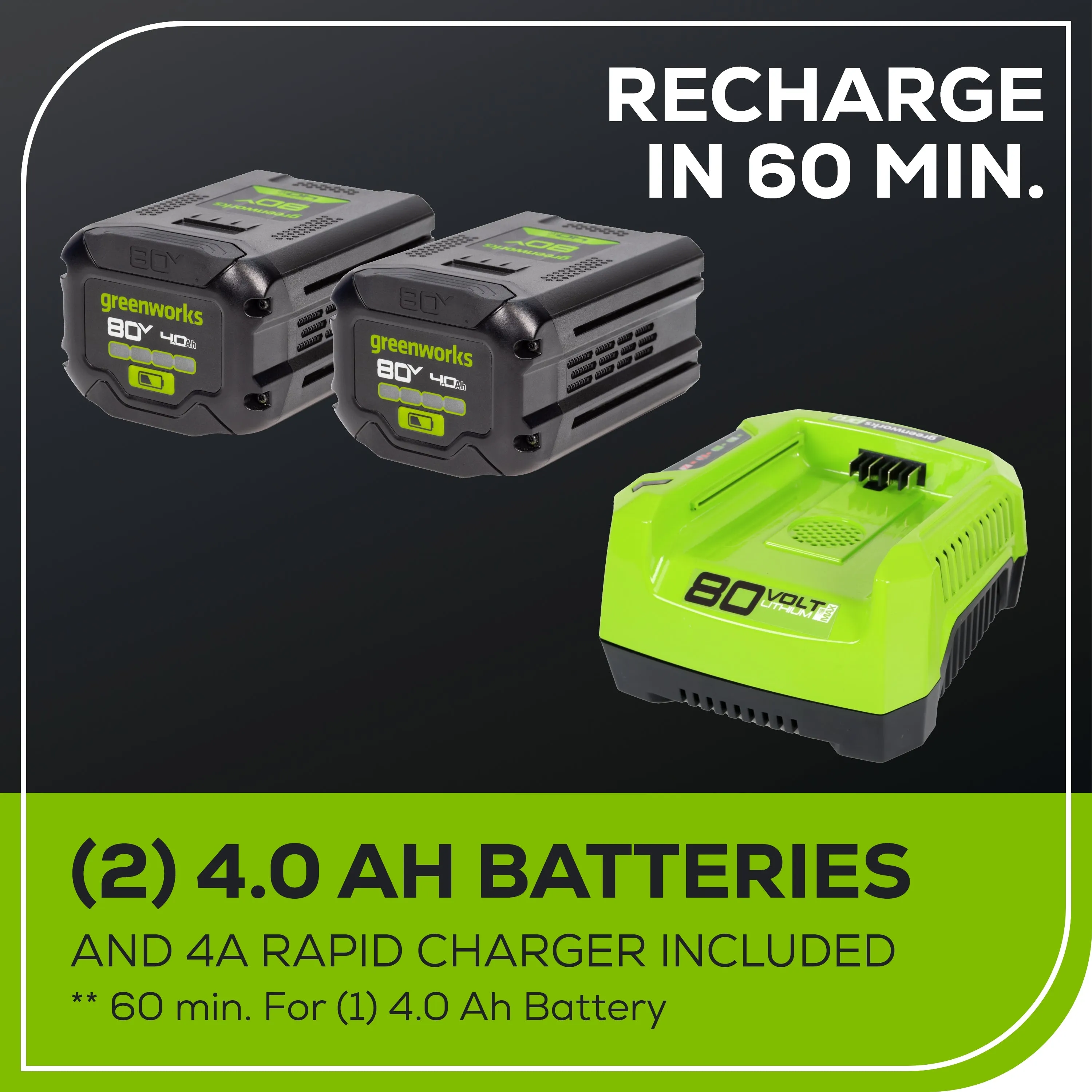 80V 22" Cordless Battery Dual Blade Self-Propelled Lawn Mower w/ (2)4.0Ah Batteries & Rapid Charger