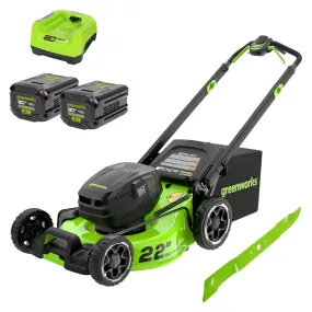 80V 22" Cordless Battery Dual Blade Self-Propelled Lawn Mower w/ (2)4.0Ah Batteries & Rapid Charger