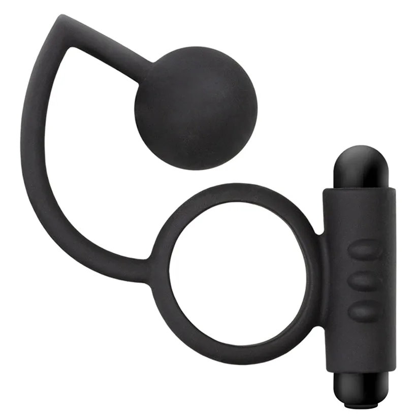 Anal Adventures Platinum Silicone Anal Ball with Vibrating C-Ring Black