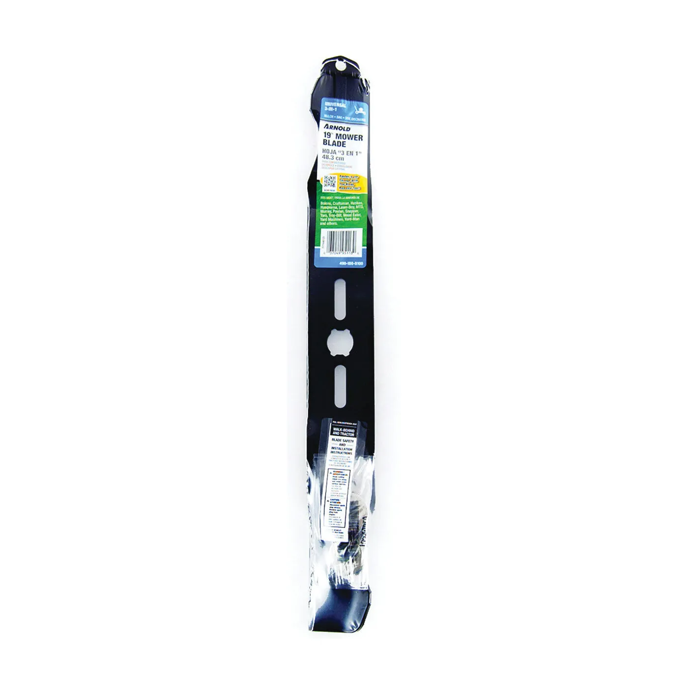 ARNOLD 490-100-0100 Lawn Mower Blade, 19 in L, 2-1/4 in W