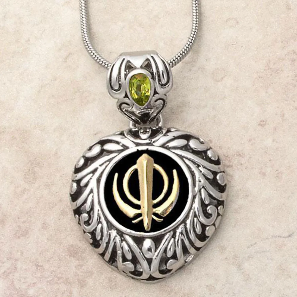 Buy one get one free! Sacred Heart Khanda / Adi Shakti pendants in stainless steel with natural gemstones