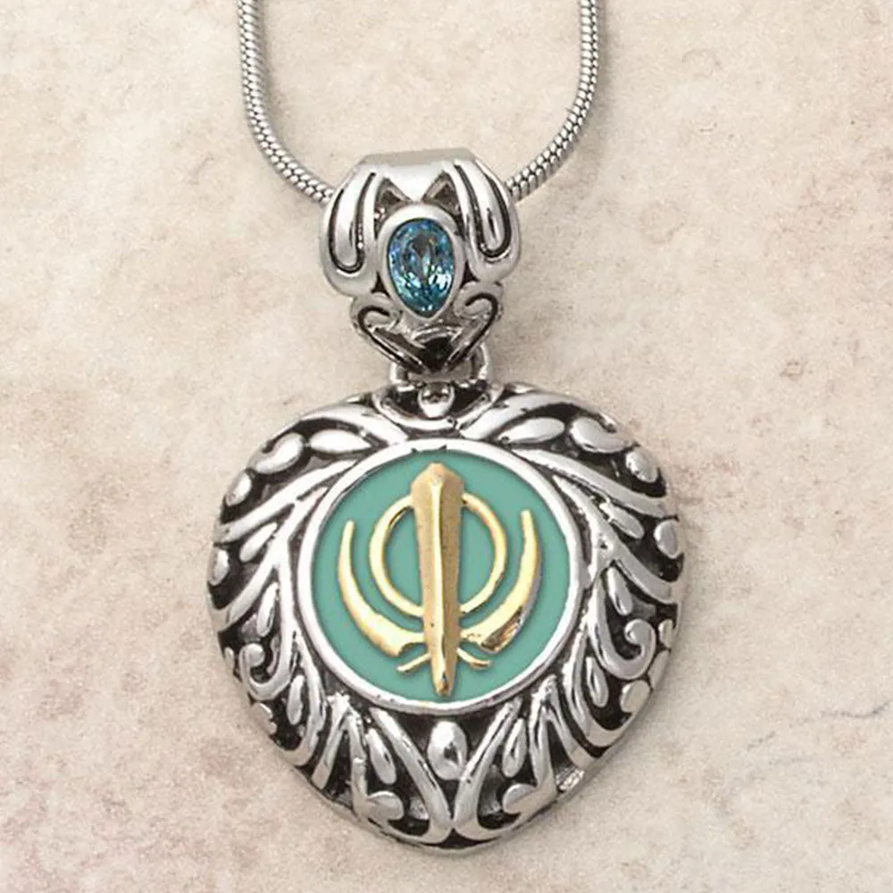 Buy one get one free! Sacred Heart Khanda / Adi Shakti pendants in stainless steel with natural gemstones