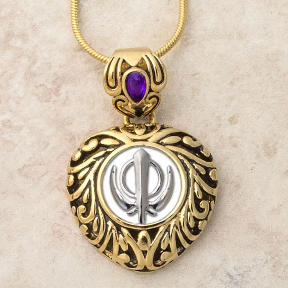 Buy one get one free! Sacred Heart Khanda / Adi Shakti pendants in stainless steel with natural gemstones
