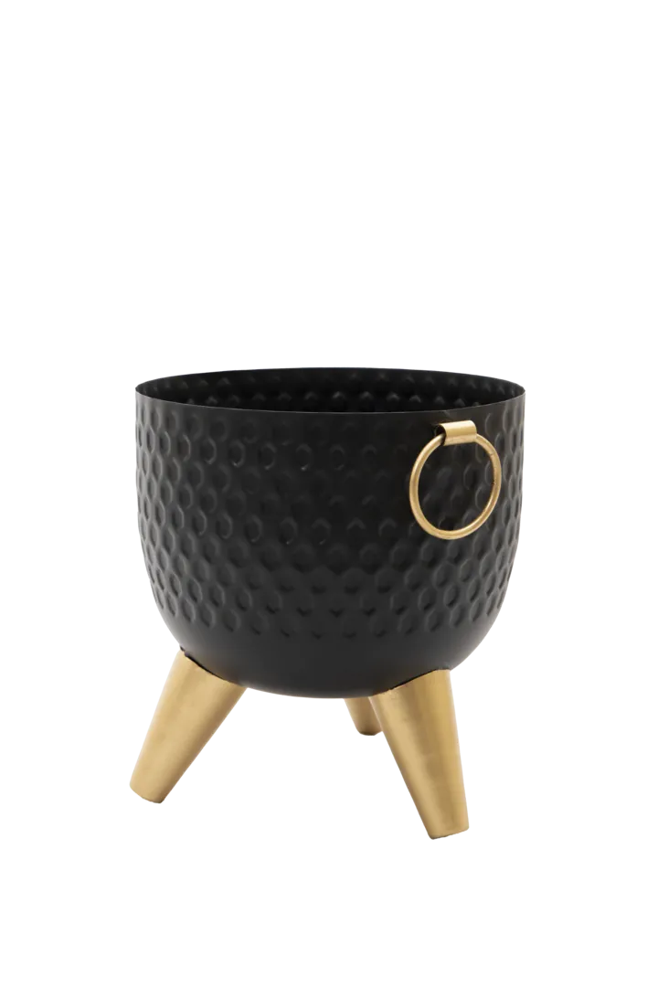 Cauldron Style Black Metal Planter