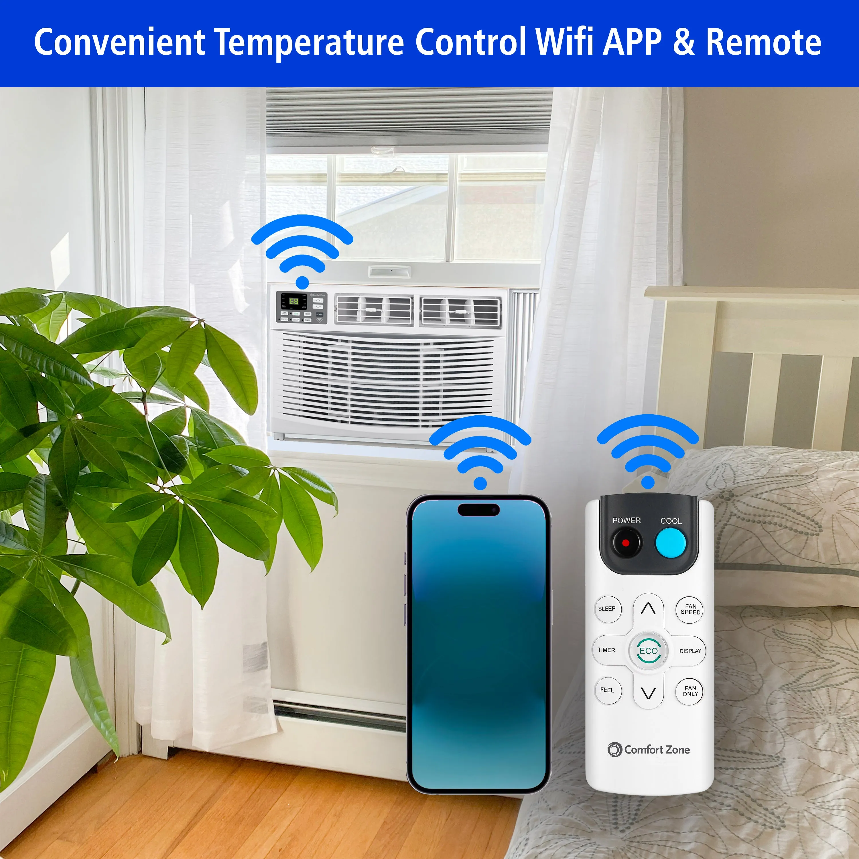 Comfort Zone 12,000-BTU Window-Mounted Smart Wi-Fi Room Air Conditioner with Remote Control