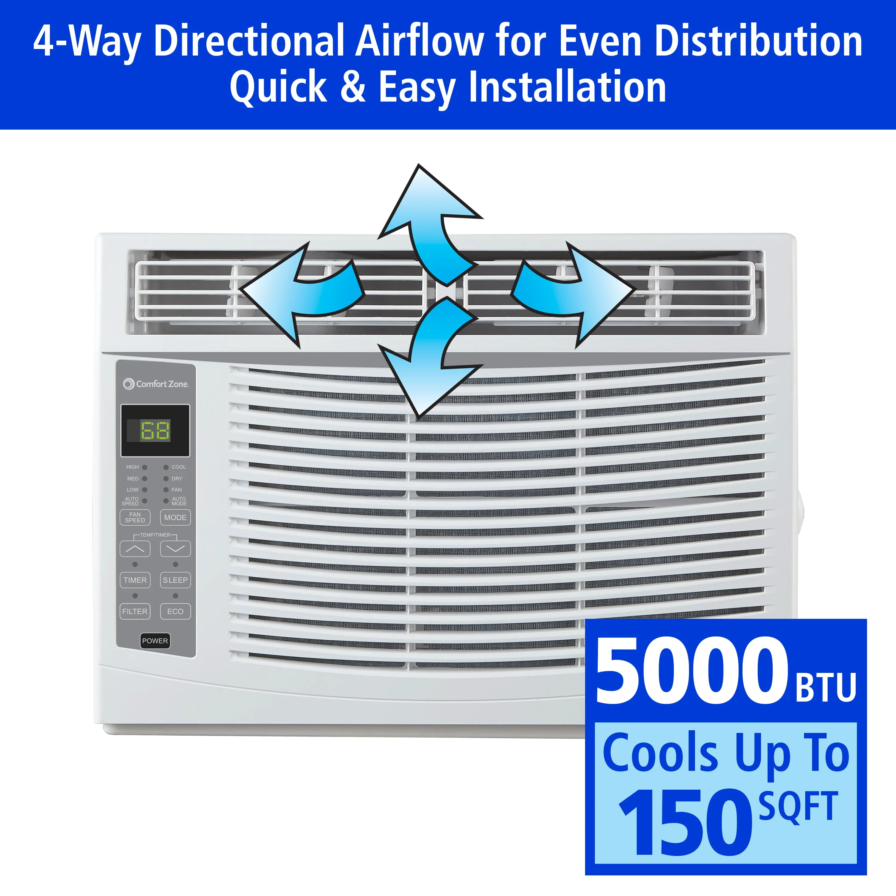 Comfort Zone 5,000-BTU Window-Mounted Room Air Conditioner with Remote Control