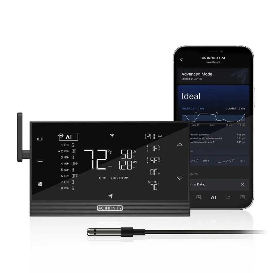 CONTROLLER AI  Environmental Controller, AI-Powered Learning and Dynamic Level Adjusting for UIS and Third-Party Devices, Dual-Zone VPD, Temperature and Humidity, Bluetooth   WiFi App