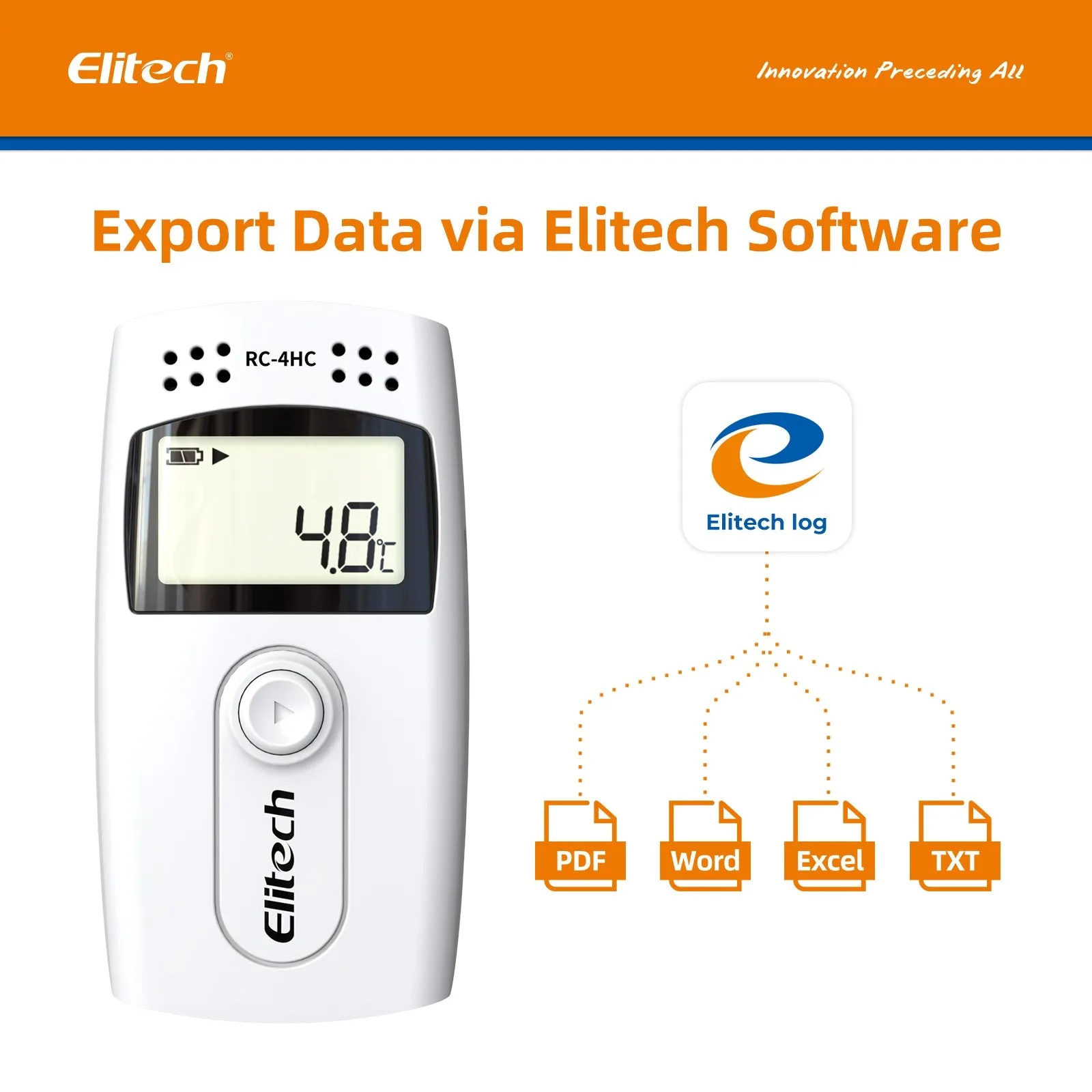 Elitech RC-4HC Digital Temperature and Humidity Data Logger Temp Recorder with External Sensors Audio Alarm