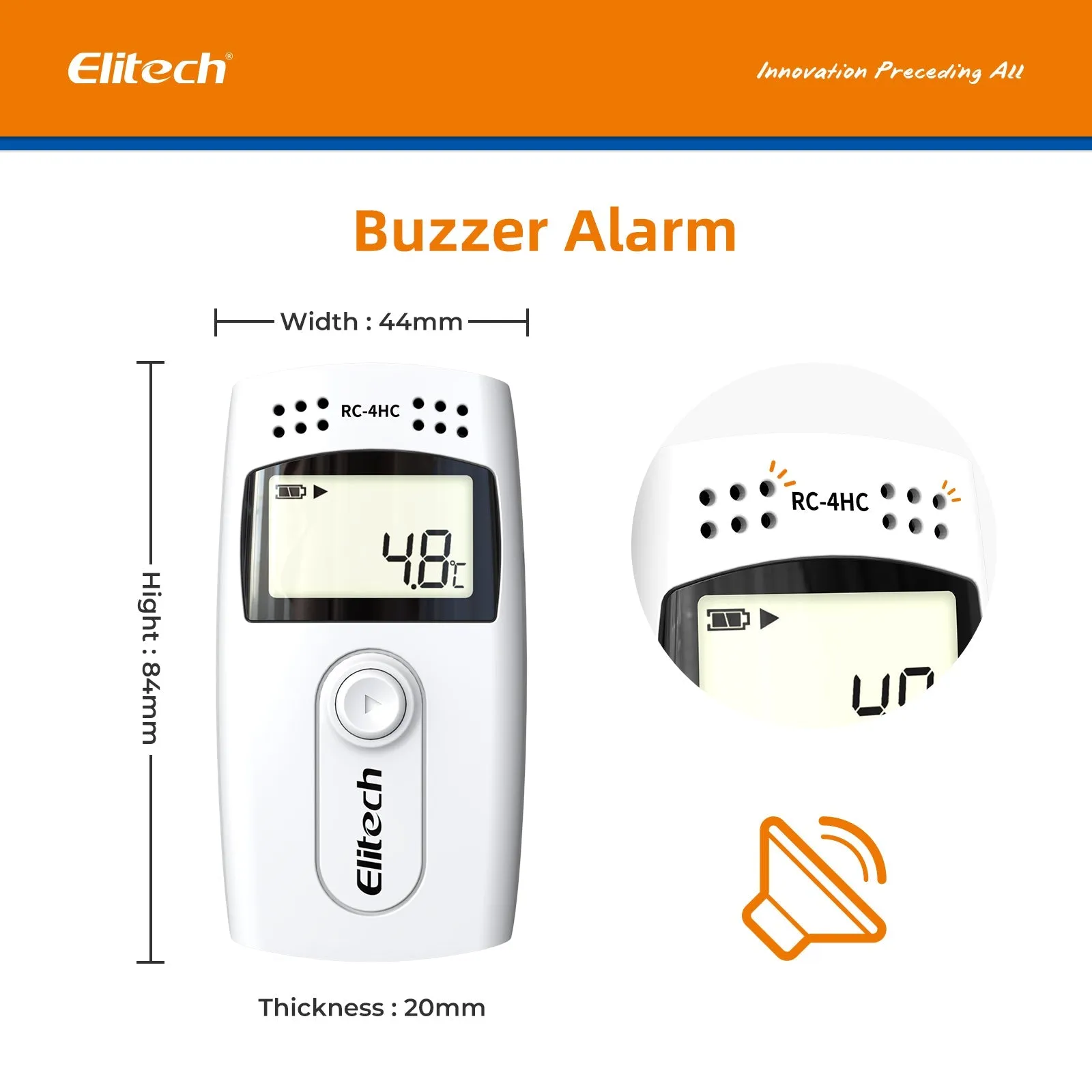 Elitech RC-4HC Digital Temperature and Humidity Data Logger Temp Recorder with External Sensors Audio Alarm