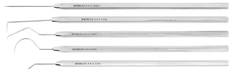 Excelta 330K 5 Piece Stainless Steel Probe Set with Double Ended, Mini Fine, Angled & Curved Tips, 6.0" OAL