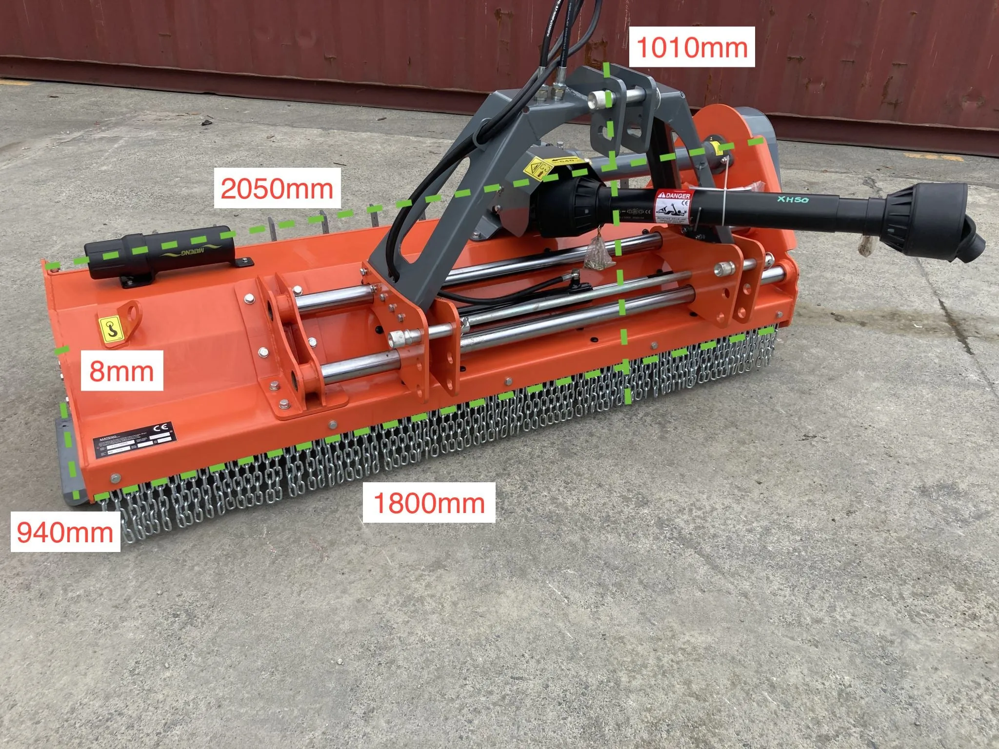 FUSJ 1.8m Flail Mower with Hydraulic Side Shift and pruning rakes