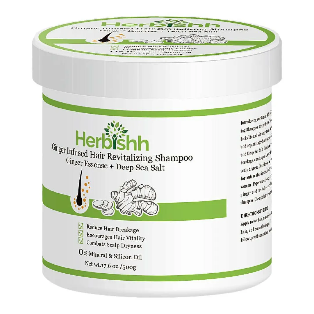 Ginger Hair Revitalizing Shampoo Jar with Deep Sea Salt - Herbishh