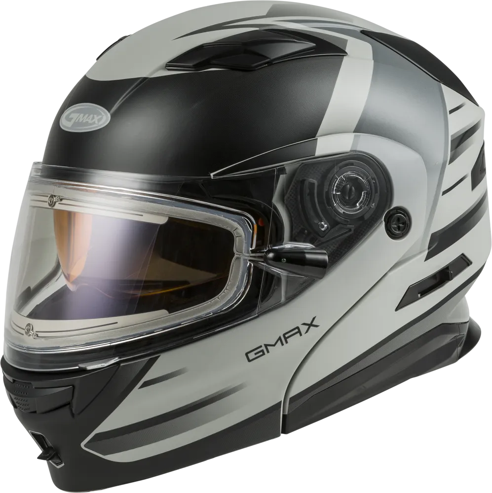Gmax MD-01S Snow Helmet Descendant Matte Gray Silver Electric Shield and Dual Lens