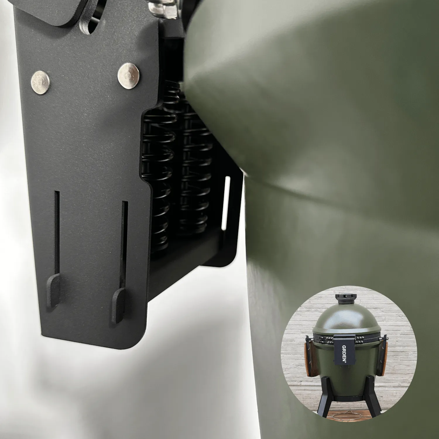 Grden V2 Olive Green Kamado BBQ with Cart and Acacia Shelves