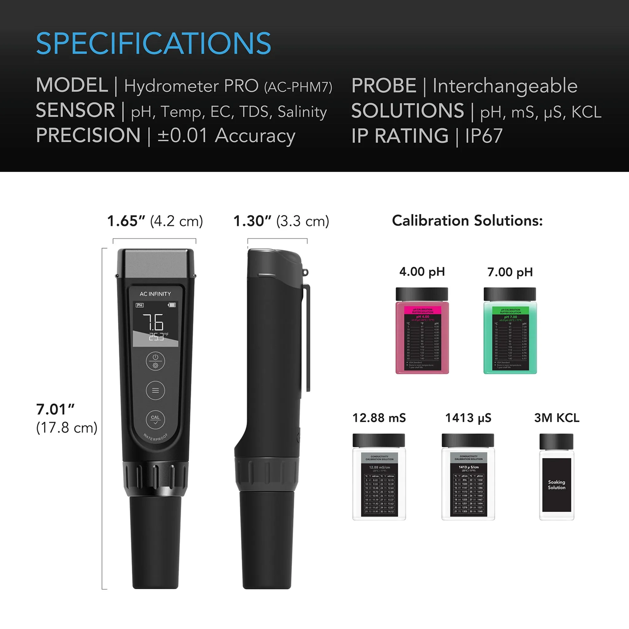 Hydroponic Meter PRO Kit, All-in-One pH Pen, Interchangeable Probe
