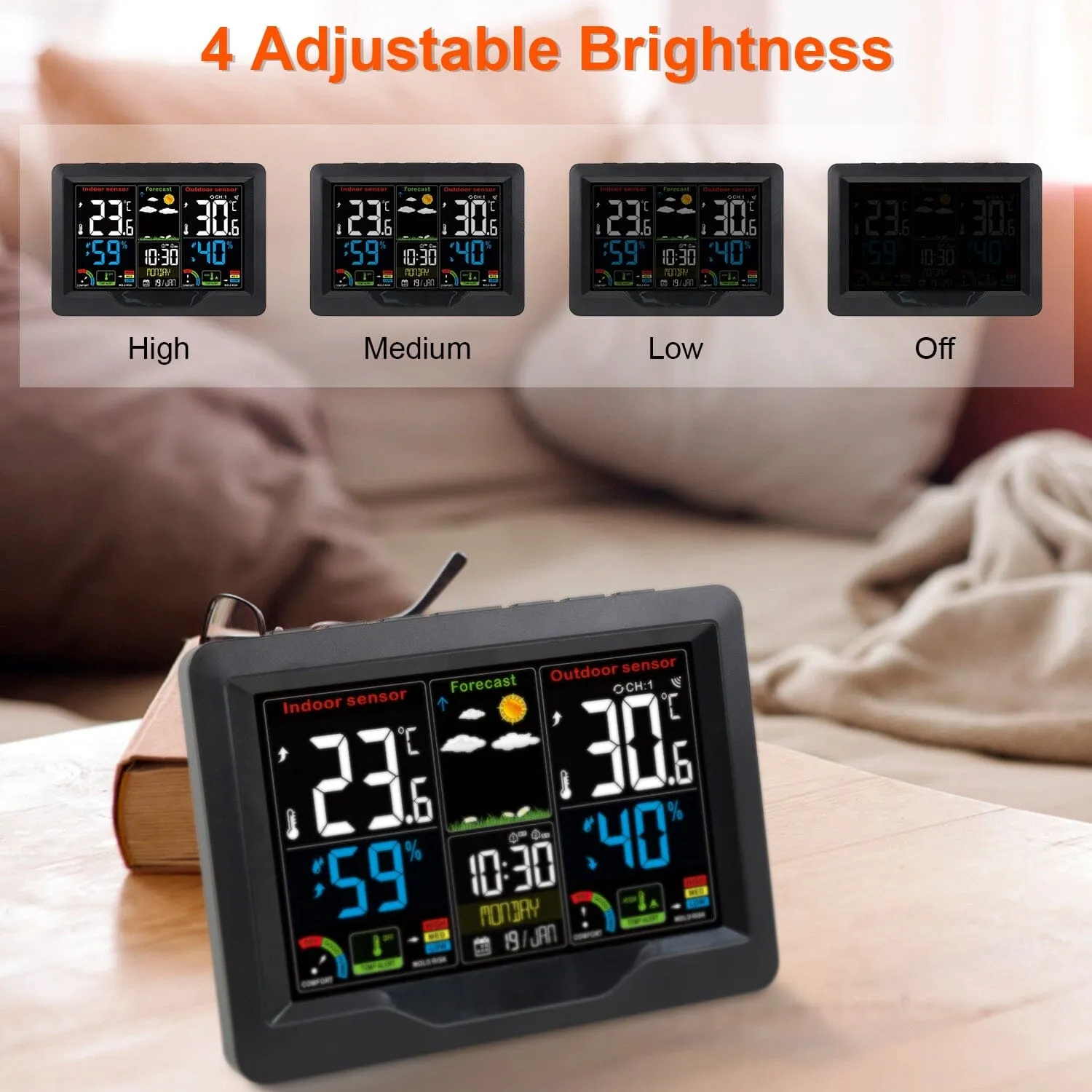 Indoor/Outdoor Thermometer Humidity Weather Forecast Temperature with Backlight