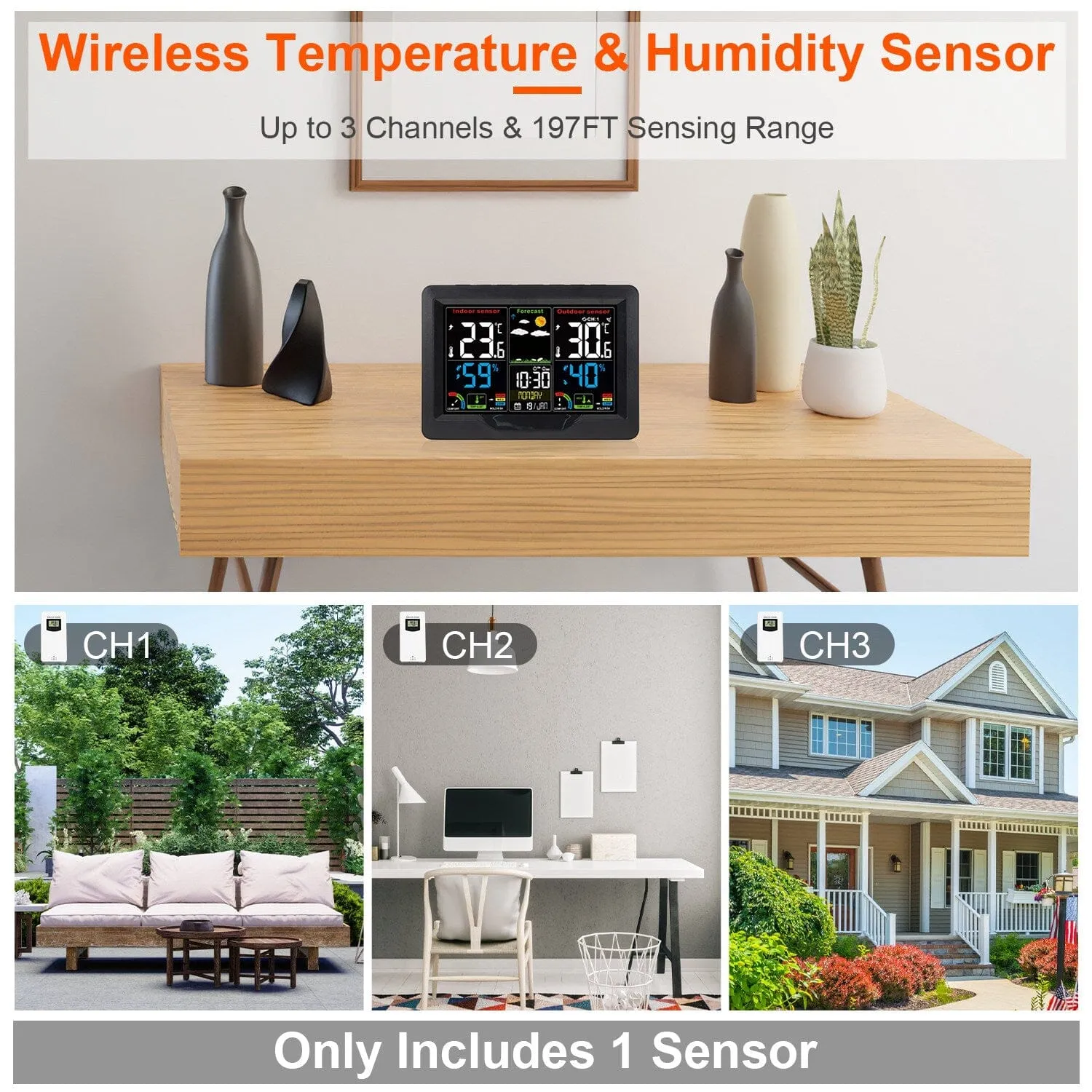 Indoor/Outdoor Thermometer Humidity Weather Forecast Temperature with Backlight