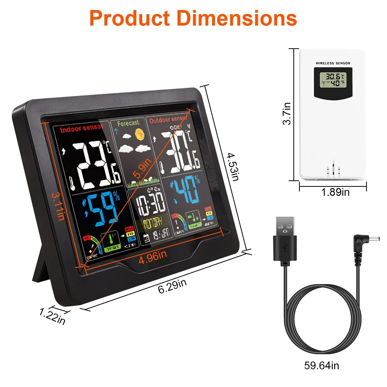 Indoor/Outdoor Thermometer Humidity Weather Forecast Temperature with Backlight