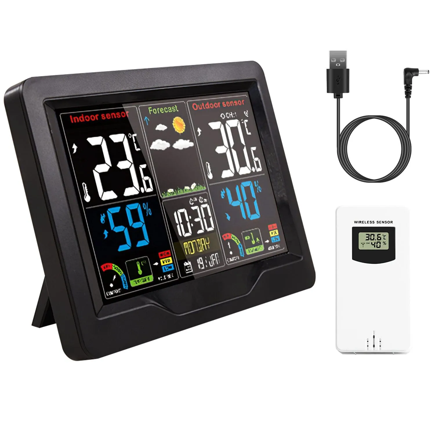 Indoor/Outdoor Thermometer Humidity Weather Forecast Temperature with Backlight
