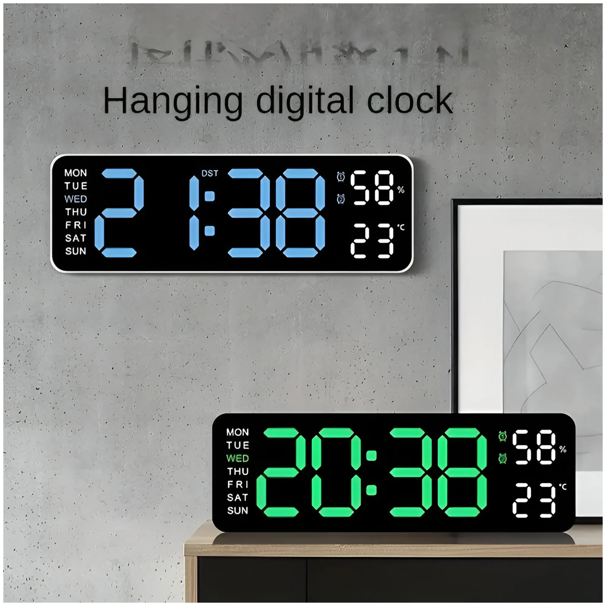Led Digital Display Clock With Alarm/Time/Calendar/Temperature Humidity Si-109 Green