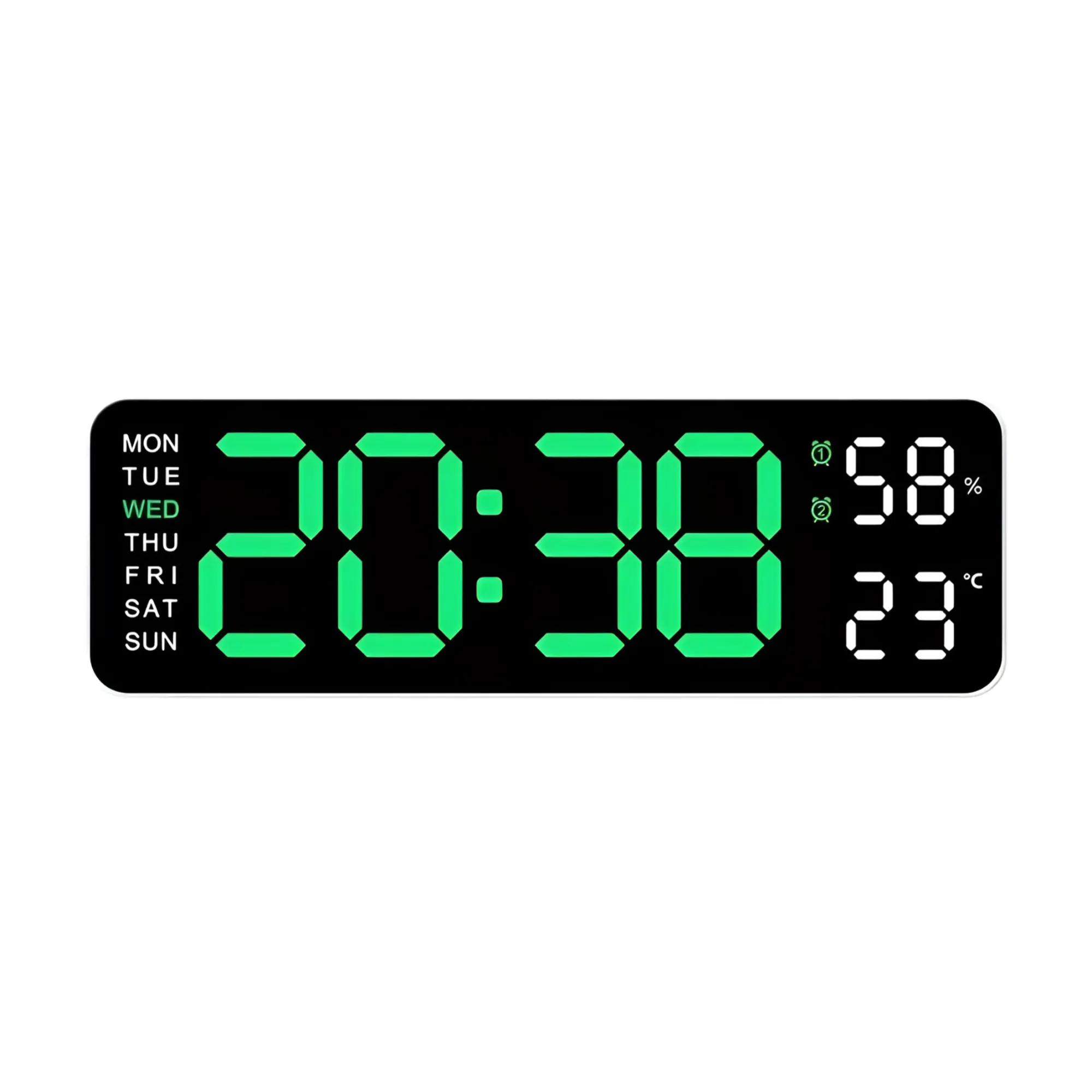 Led Digital Display Clock With Alarm/Time/Calendar/Temperature Humidity Si-109 Green