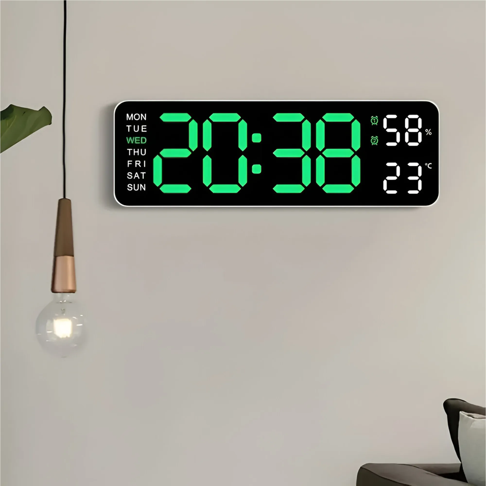 Led Digital Display Clock With Alarm/Time/Calendar/Temperature Humidity Si-109 Green