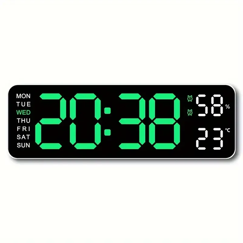 Led Digital Display Clock With Alarm/Time/Calendar/Temperature Humidity Si-109 Green