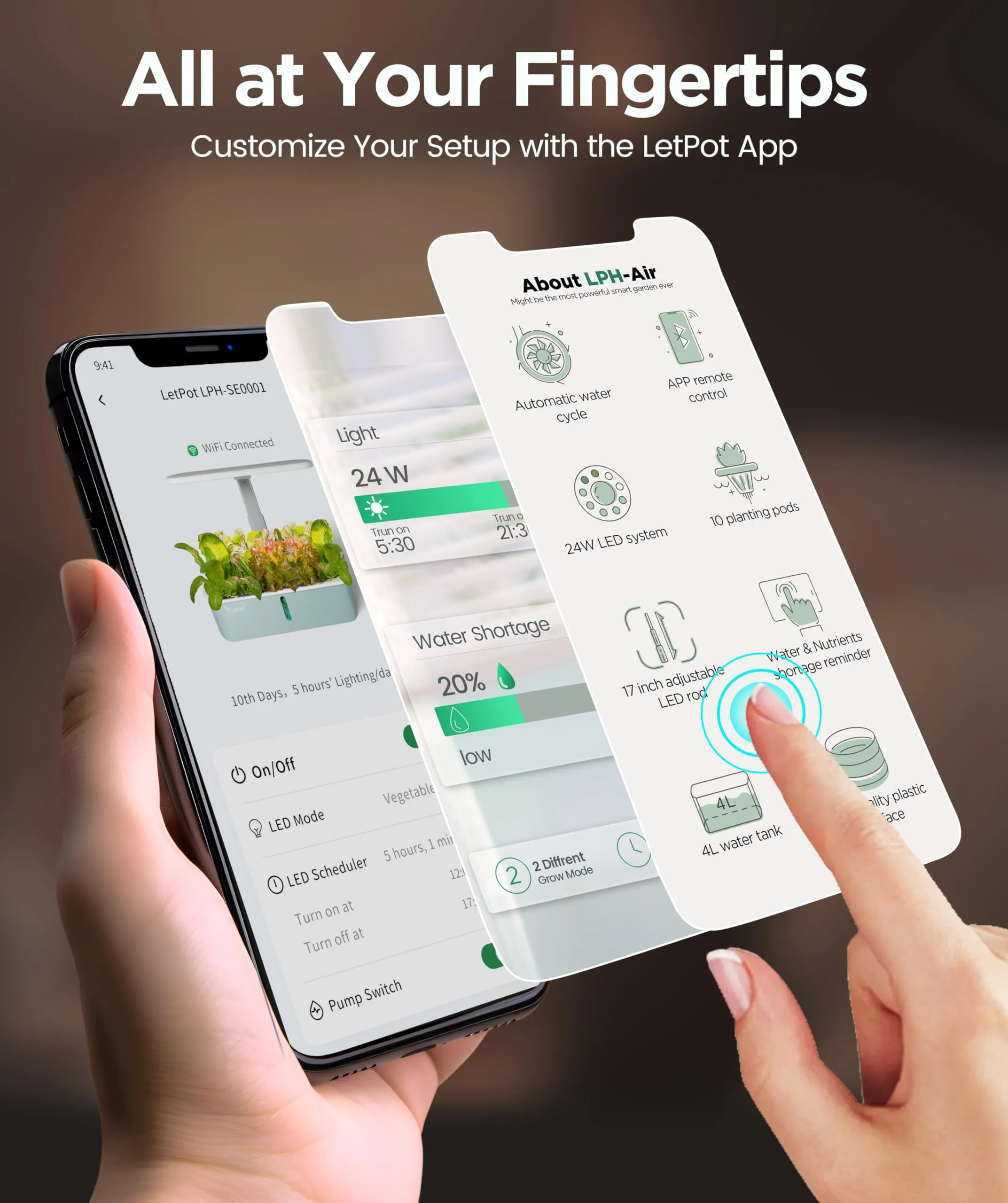 LETPOT LPH-Air Hydroponics Growing System Kits, APP & WiFi Controlled Smart Indoor Garden with 24W Grow Light Full Spectrum, 10 Pods Planter Indoor Gardening for Gifts, Kitchen, Vegetable