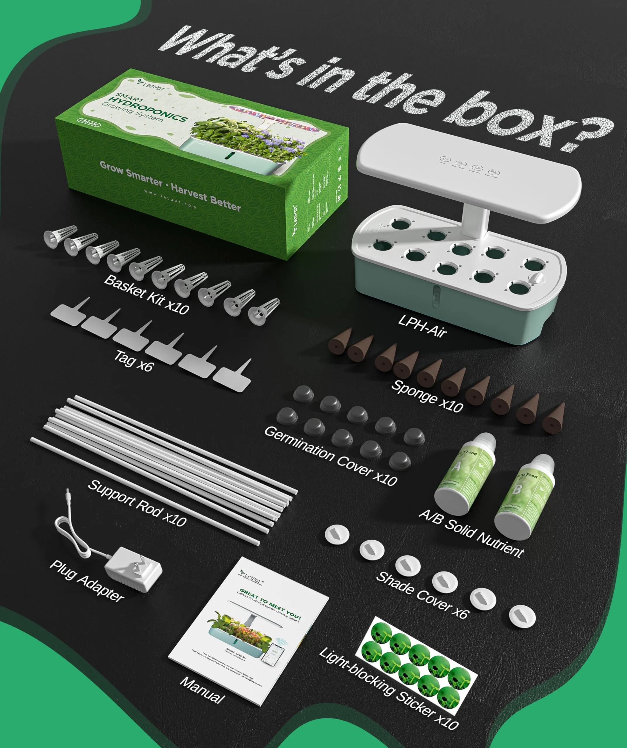 LETPOT LPH-Air Hydroponics Growing System Kits, APP & WiFi Controlled Smart Indoor Garden with 24W Grow Light Full Spectrum, 10 Pods Planter Indoor Gardening for Gifts, Kitchen, Vegetable