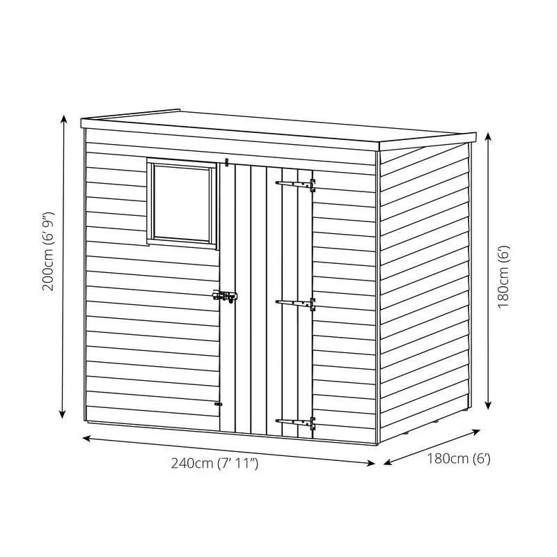 Mercia Pent 7' 10" x 5' 10" Pent Shed - Budget Dip Treated Overlap