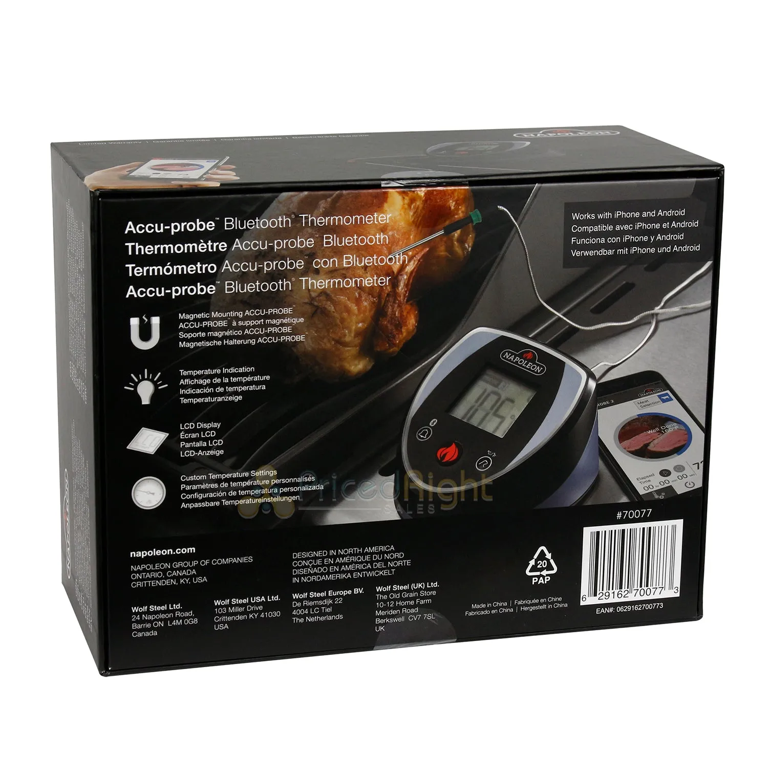Napoleon Accu-Probe Bluetooth Thermometer LCD Display Magnet Mount W/ Two Probes