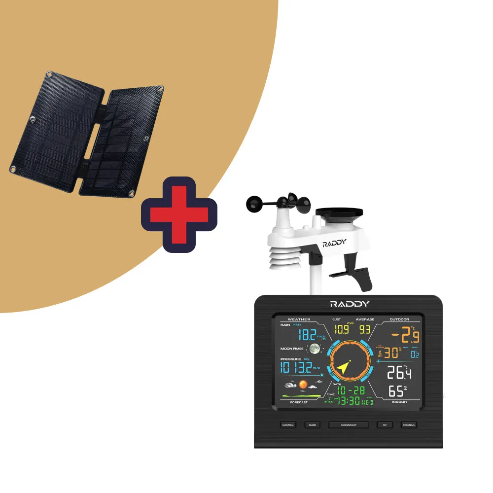 Raddy WF-100C Lite Weather Stations | Wireless | Temperature | Barometric Pressure | Humidity | Wind Rain Gauge
