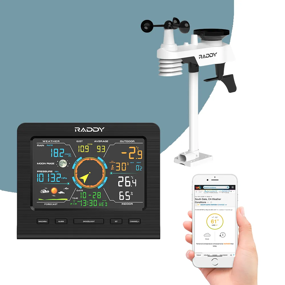 Raddy WF-100C Lite Weather Stations | Wireless | Temperature | Barometric Pressure | Humidity | Wind Rain Gauge