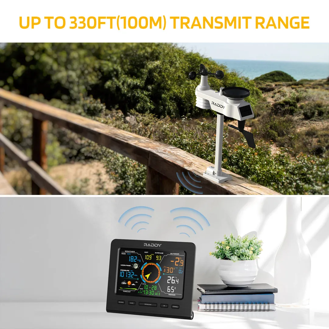 Raddy WF-100C Lite Weather Stations | Wireless | Temperature | Barometric Pressure | Humidity | Wind Rain Gauge