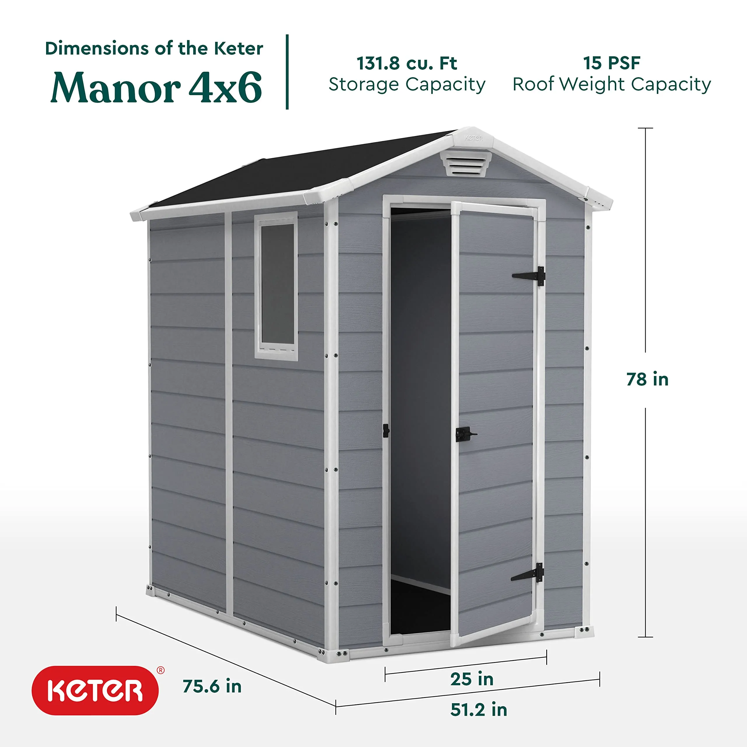 SPIG9 Keter Manor Outdoor Shed 130 x 192 x 198 cms grey