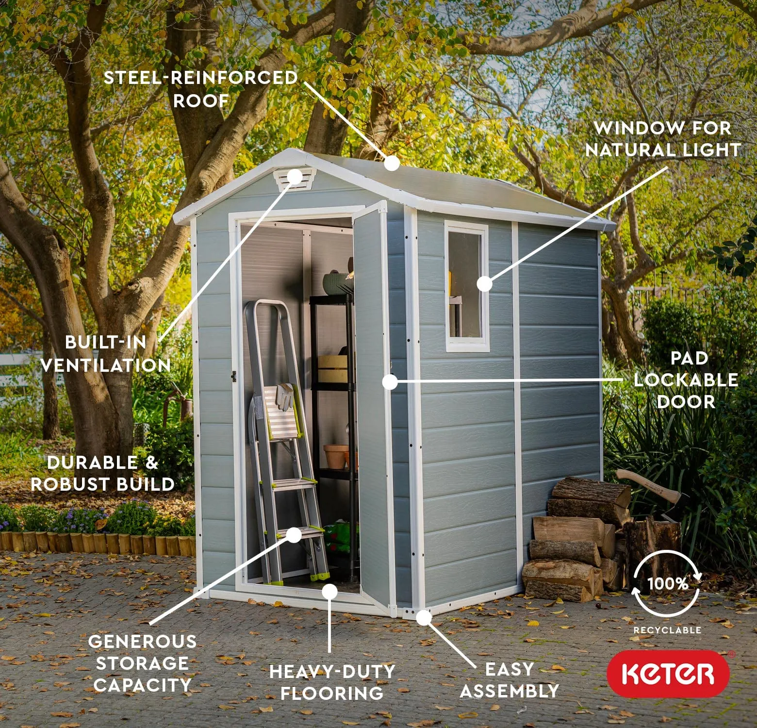 SPIG9 Keter Manor Outdoor Shed 130 x 192 x 198 cms grey