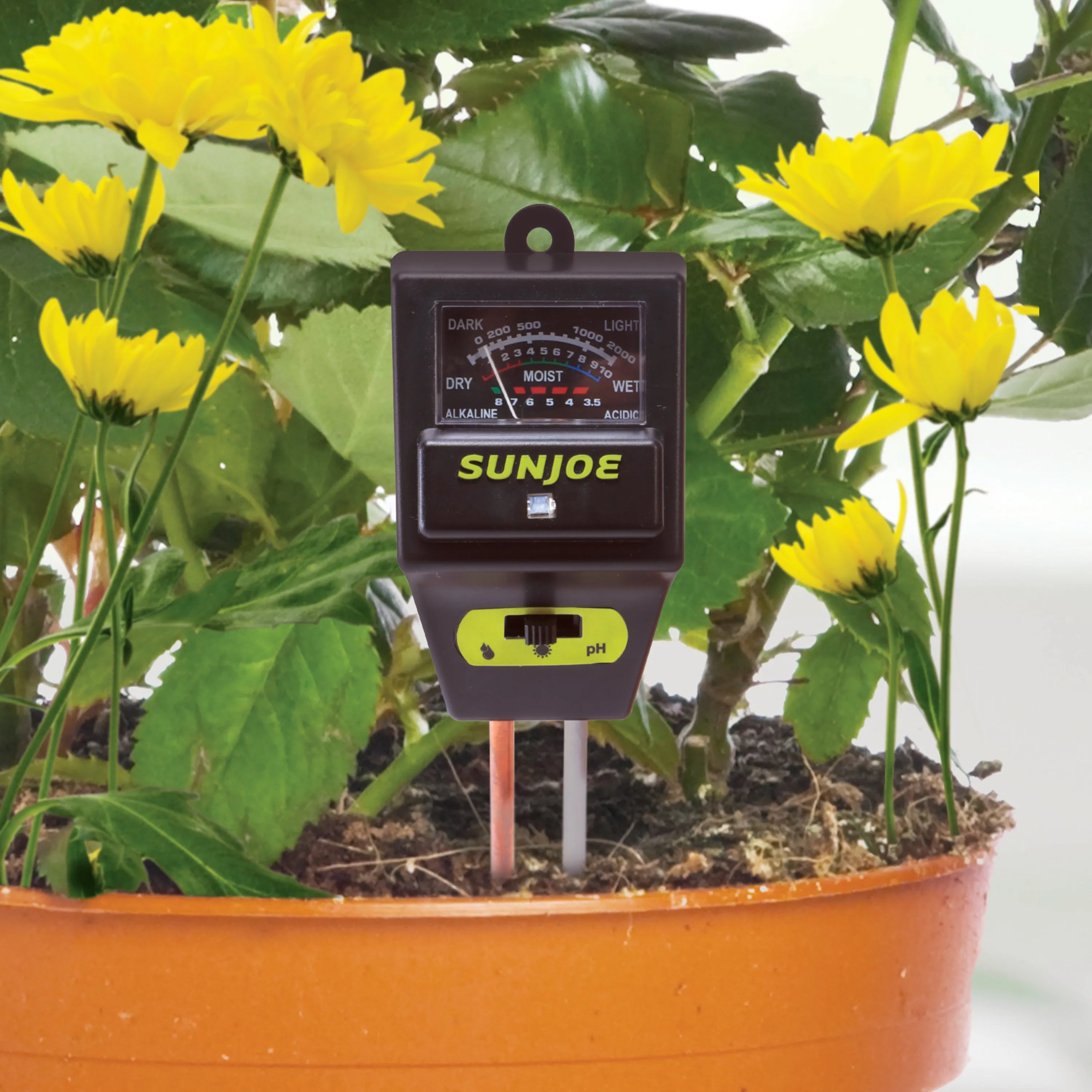 Sun Joe SJ-MMPH1 3-In-1 Soil Meter | W/ Moisture, pH, and Light Meter | For Indoor/Outdoor Garden