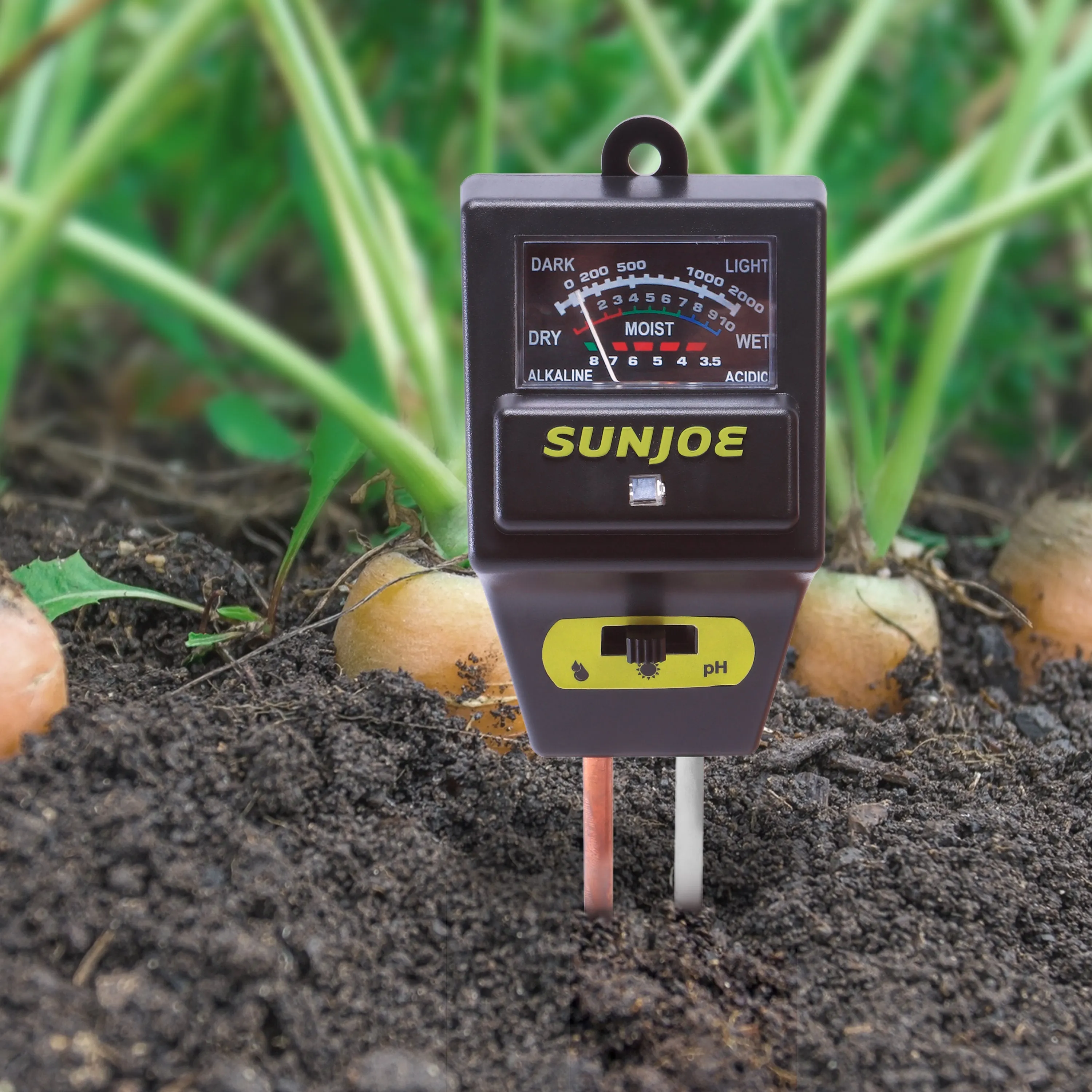 Sun Joe SJ-MMPH1 3-In-1 Soil Meter | W/ Moisture, pH, and Light Meter | For Indoor/Outdoor Garden