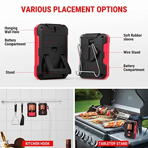 TempPro Wireless Meat Thermometer for Grill with Dual Meat Probe, Remote Meat Thermometer Wireless with Alarm